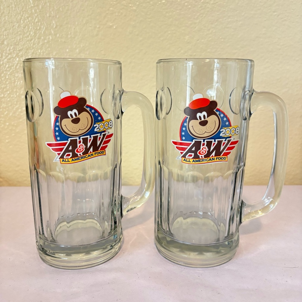 2008 A&W All American Food Root Beer Float Glass Mugs Set of Two